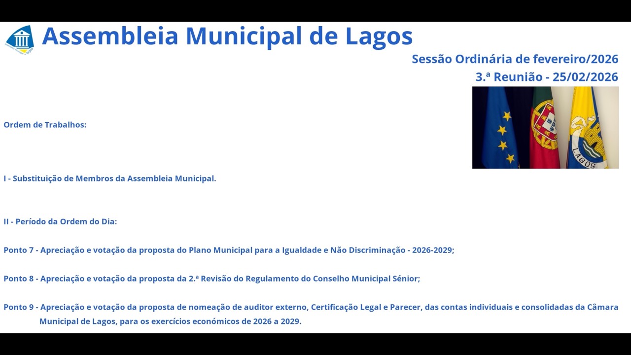 25-02-2026 - Sessão Plenária da Assembleia Municipal de Lagos
