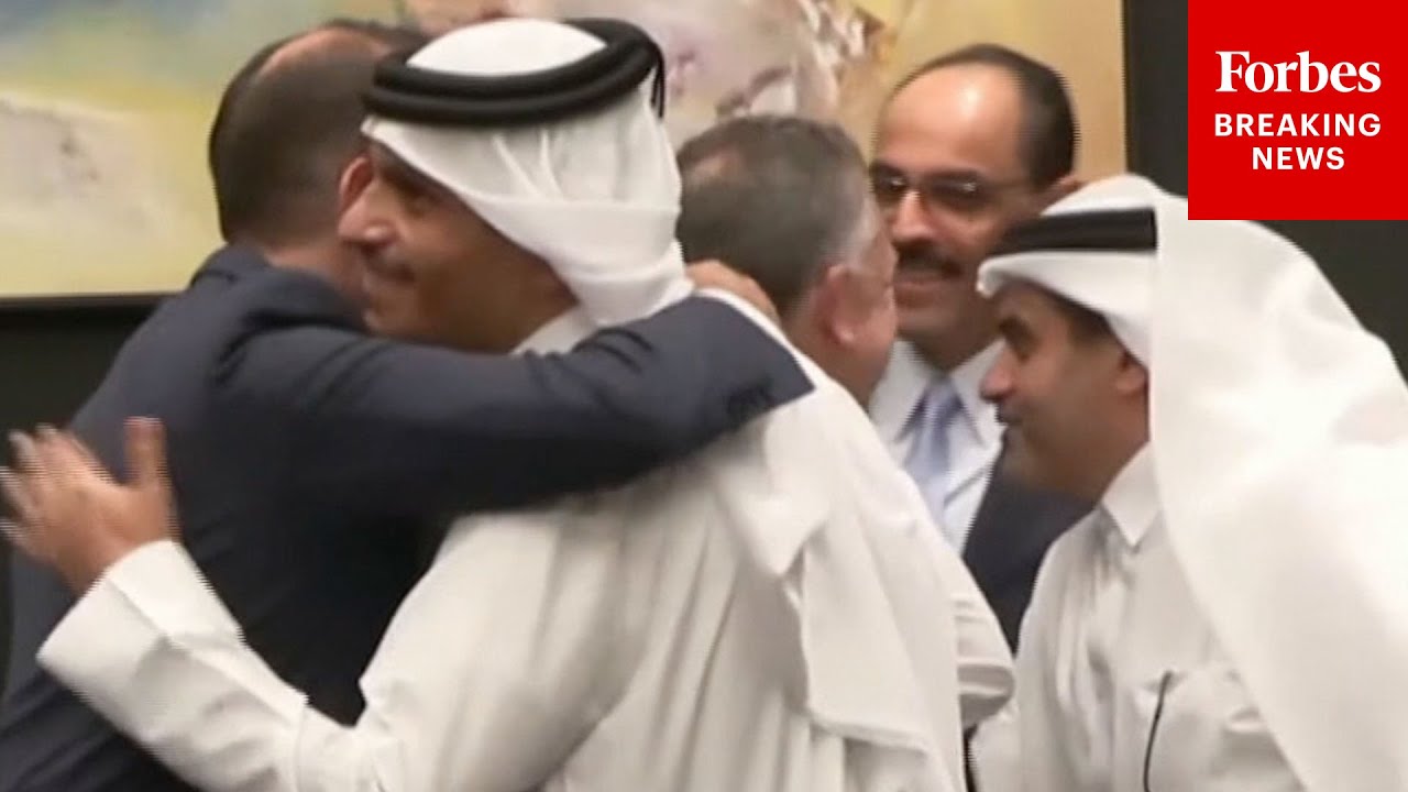 Negotiators For Gaza Peace Deal In Sharm El Sheikh, Egypt, Embrace After First Phase Deal Achieved
