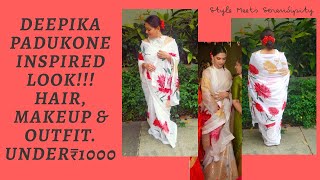 Deepika Padukone Inspired White Floral Saree Look|Makeover under ₹1000|Budget Makeover| #celebstyle