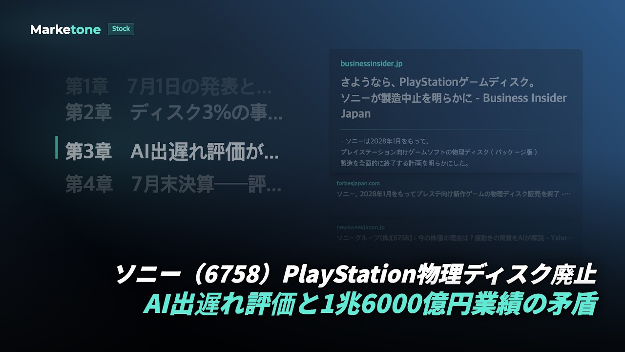 ソニー（6758）PlayStation物理ディスク廃止 | AI出遅れ評価と1兆6000