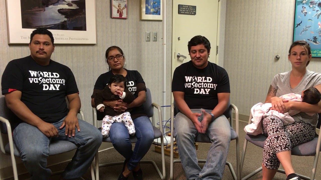 Dr John Curington chats with two patients in Spanish about vasectomy