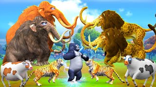 Zombie Tiger vs Monster Lion Mammoth Attack  Super Gorilla Saved Mini Cow Cartoon Buffalo Videos