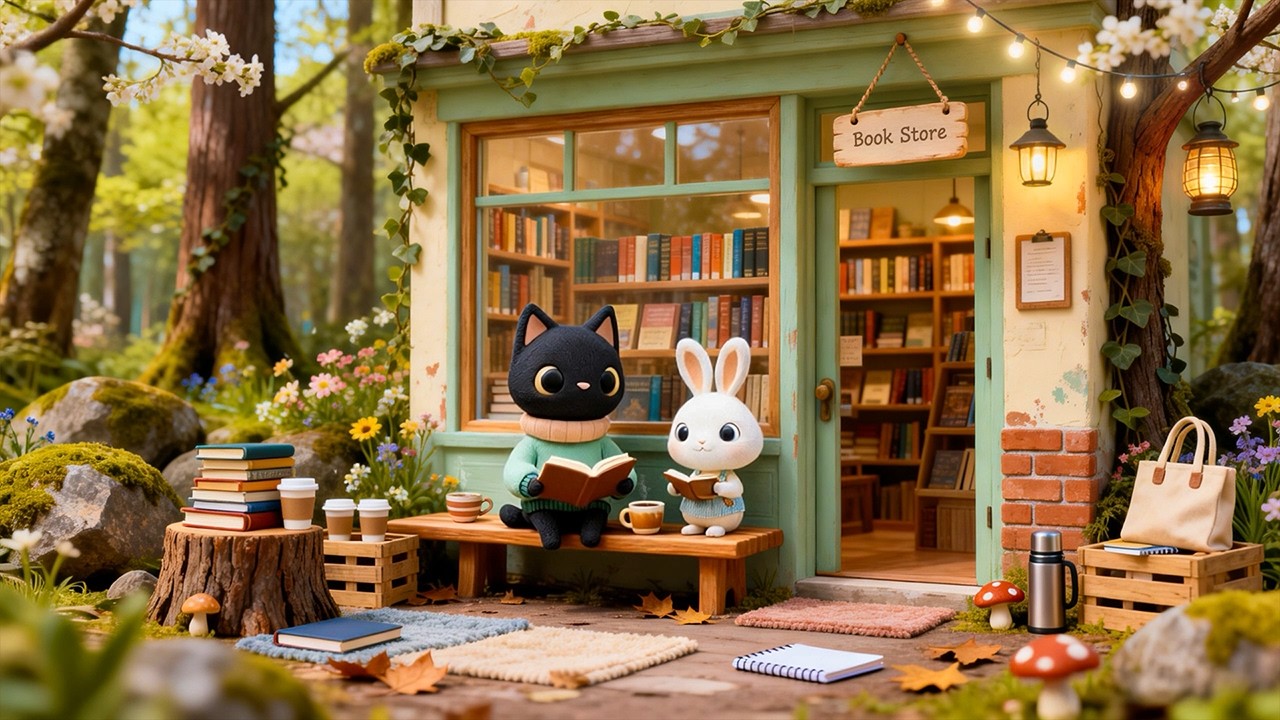 Ollie & Bibi's Morning Bookstore Ambience 📚 Chill Lo-fi Jazz Beats to Study, Focus