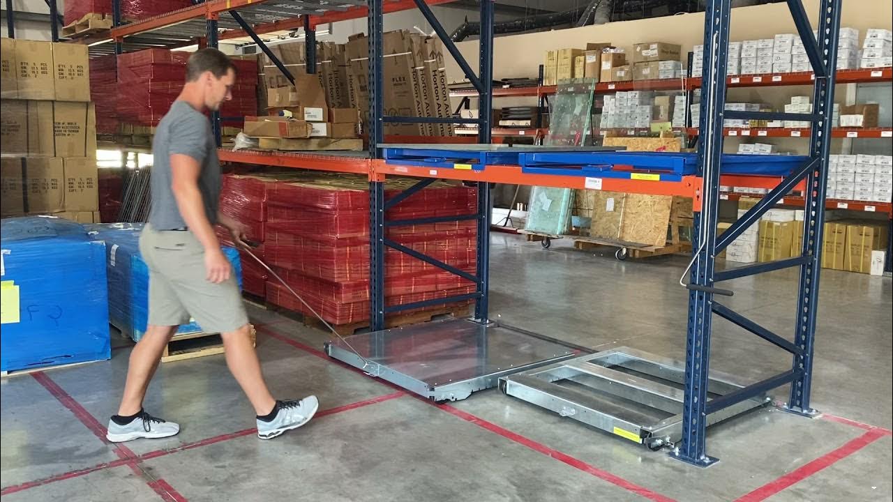 Floor Mounted Roll Out Pallet Shelf — Handle, Lock and Roller Demo YouTube
