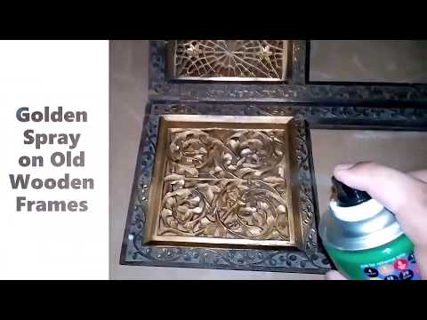 how-to-decor-mirror-wooden-frame-with-golden-spray-paint-at-home---#diy-video