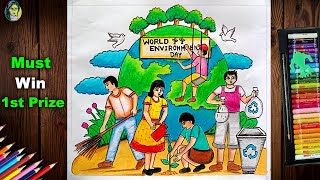 World Environment Day Drawing | Environment Day Poster Drawing | Vishva Paryavaran Divas Per Drawing