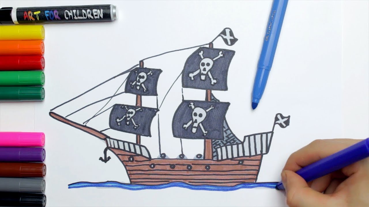 Piratenschiff Zeichnen Ausmalen Fur Kinder Schritt Fur Schritt Anleitung Youtube