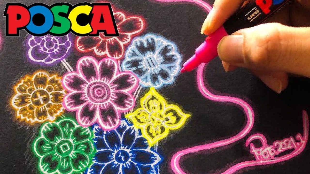 ポスカ ネオン風イラストの塗り方 アート 色鉛筆 Posca Markers Youtube
