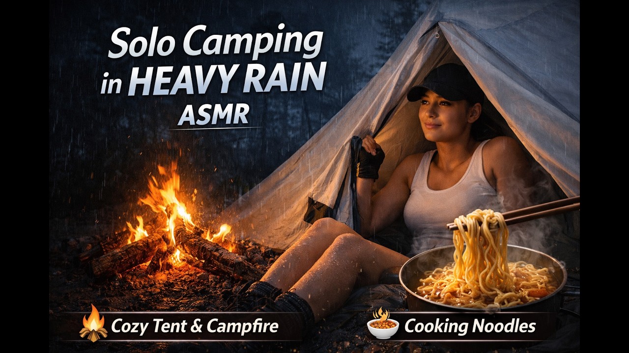 Solo Camping in Heavy Rain ASMR | Cozy Tent, Campfire & Cooking ...