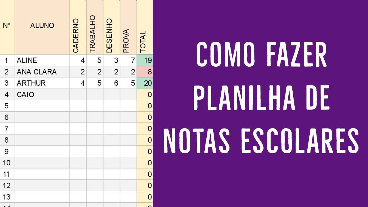 Como fazer planilha de notas escolares -- 24 