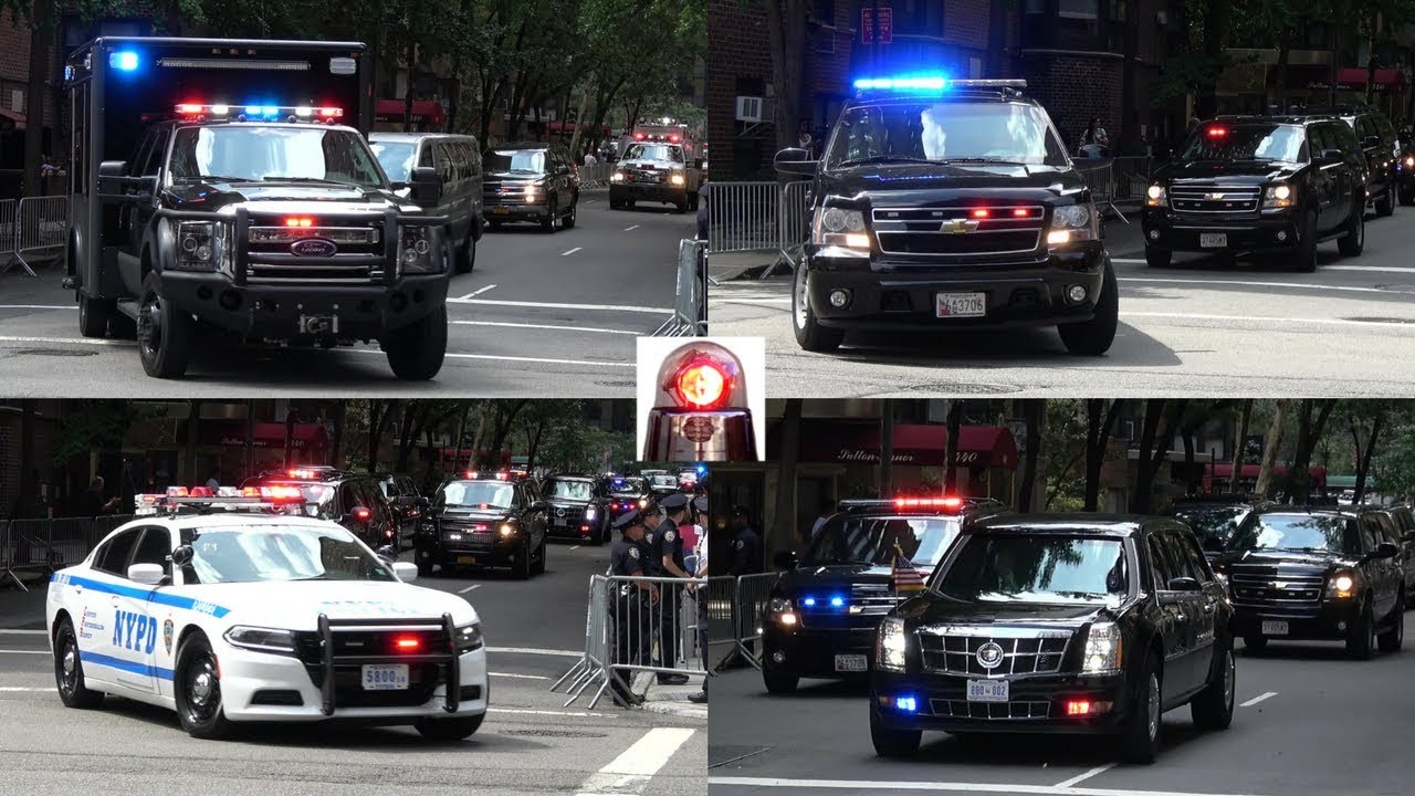 Massive President Donald Trump Motorcade in New York Leaving Trump Tower - Secret Service in Action