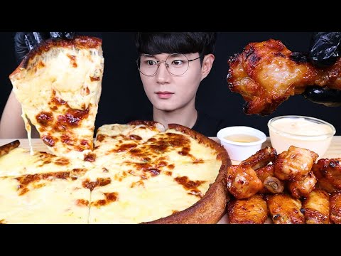 1KG!! 치즈폭탄 피자와 치킨 먹방ASMR MUKBANG GIANT CHEESY PIZZA & BBQ CHICKEN チーズピザ バーベキューチキン eating sounds