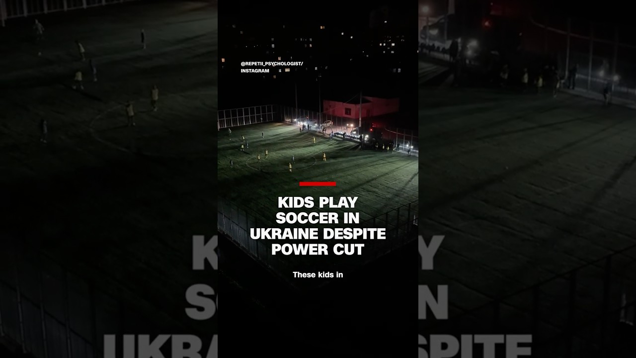 Kids play soccer in Ukraine despite power cut