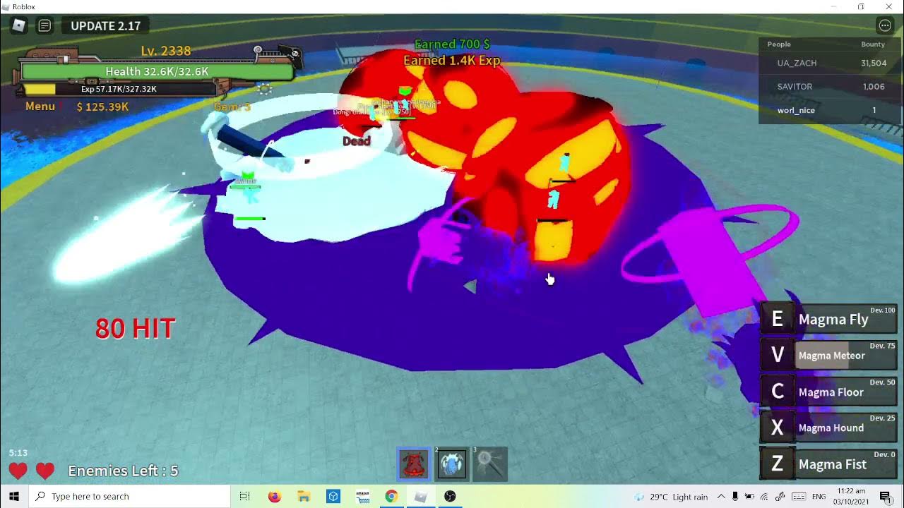 [King legacy] Raid(Easy) with Awaken Venom Dough and Magma YouTube