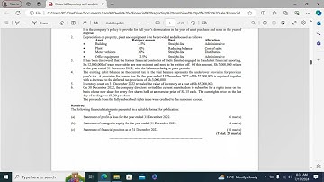 Financial Reporting and Analysis August 2023 Questions and Answers
