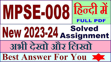 MPSE 008 solved assignment 2023-24 in Hindi / mpse 008 solved assignment 2024 / ignou mpse 008