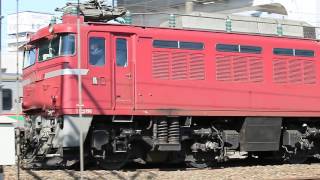 E233系ＫＹ出場「配9144レ」郡山駅出発ＥＦ81 141牽引、701系回送６両離合　郡山～安積永盛20170227