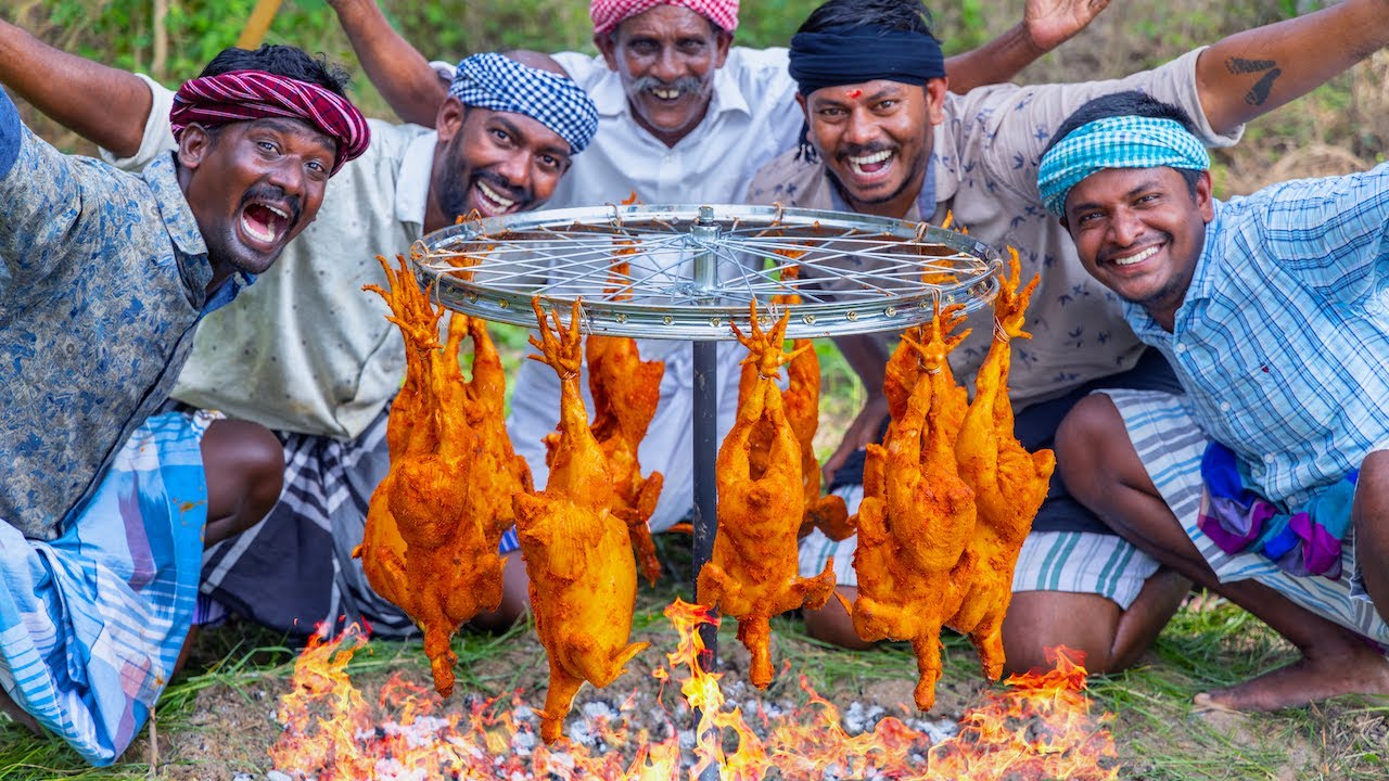 CYCLE CHICKEN | Tandoori Chicken Cooking in Cycle Wheel | Epic Chicken Recipe making In Village's Banner
