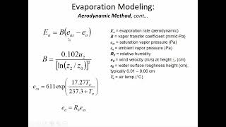 Aerodynamic effects on evaporation, combined method, Priestly-Taylor - CE 433, Class 5 (19 Jan 2024)