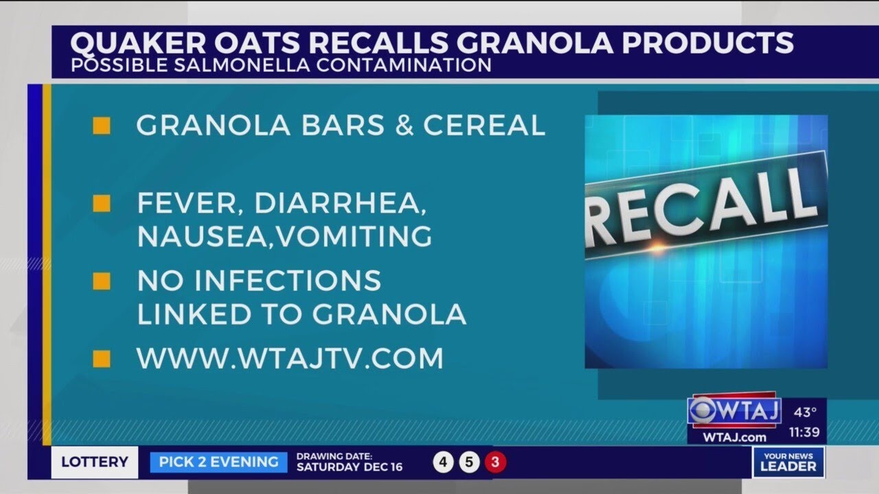 Quaker Oats expands December product recall over Salmonella contamination