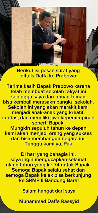 Isi surat ucapan selamat ulang tahun pak Prabowo