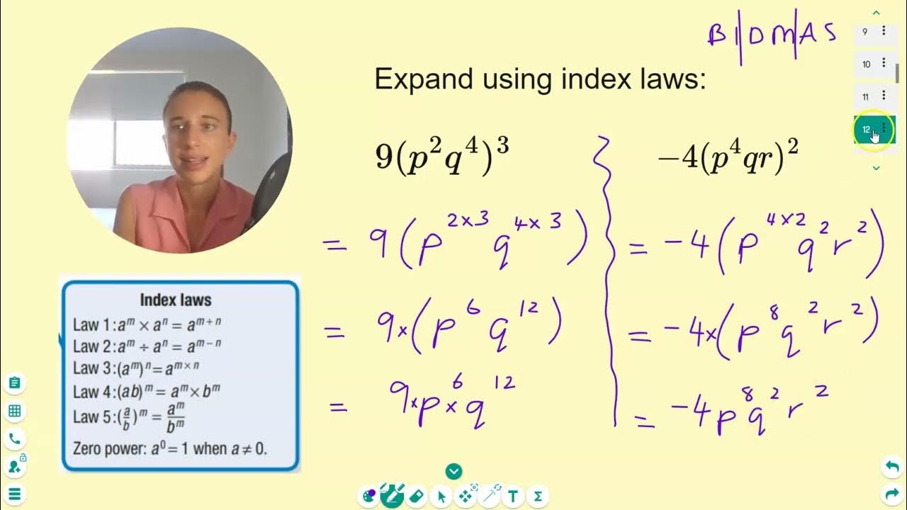 Simplify using index laws for brackets (powers of powers, distributing