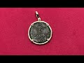 Eastern roman genuine ancient jesus christ bronze follis coin in gold pendant