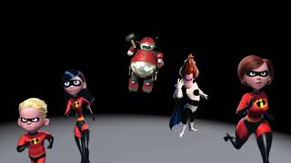 A Screenshot Of Elasticgirl, Dash, And Violet Running Away From Tex And Syndrome