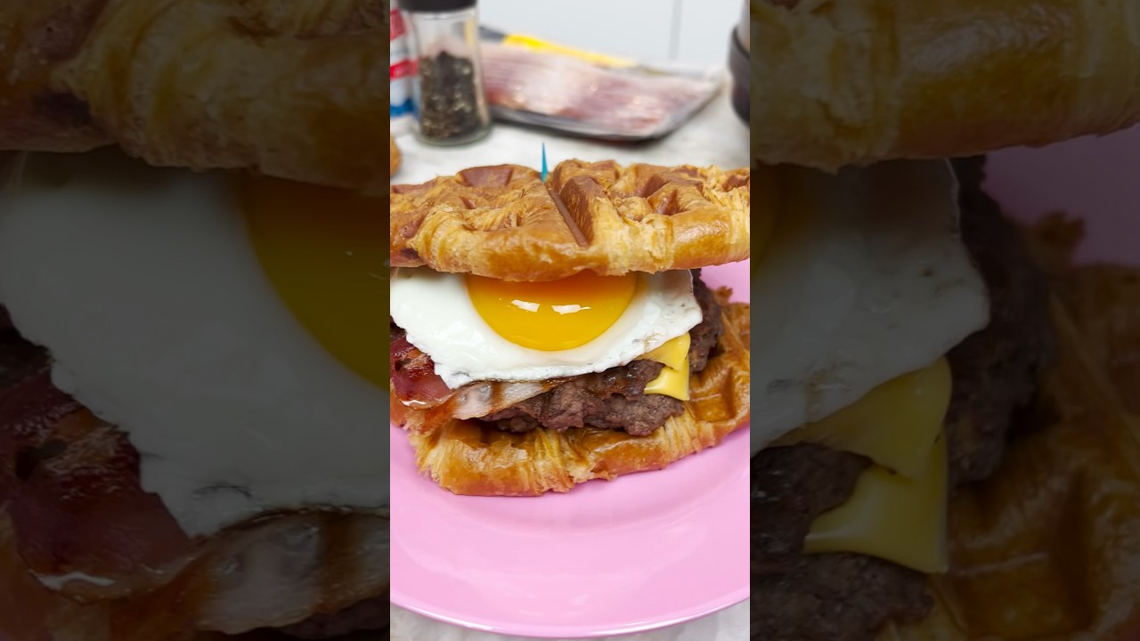 Waffle Iron Croissant Burger