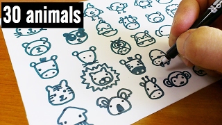 How to draw 30 animals cute doodle ! kawaii & easy doodle - YouTube