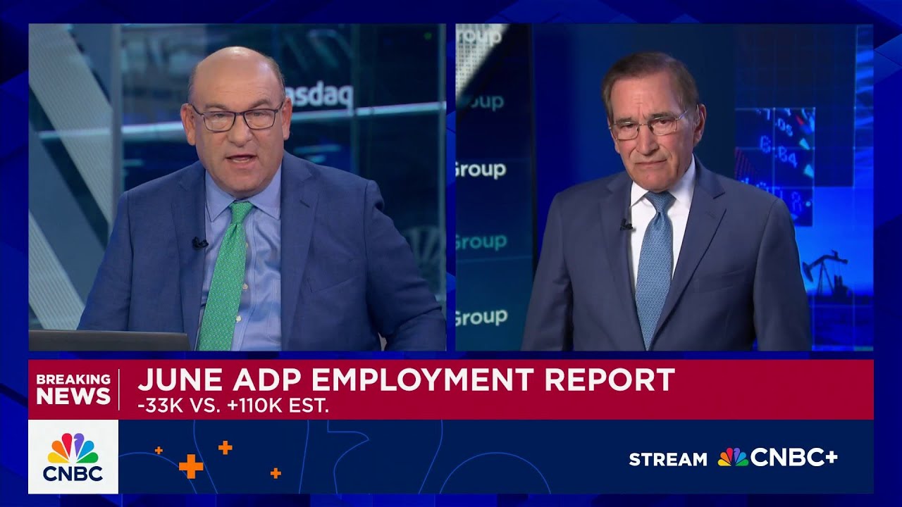 The private sector lost 33,000 jobs in June, badly missing expectations for a 100,000 increase: ADP