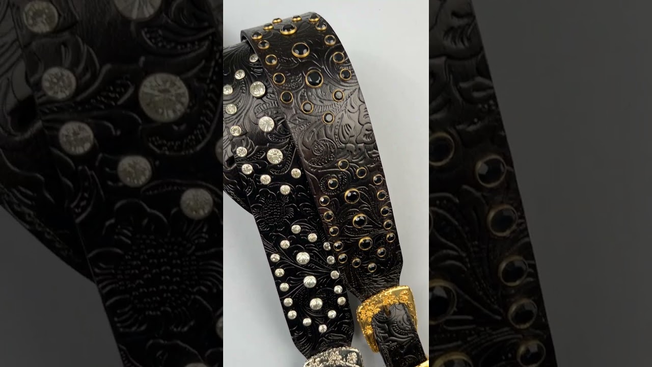Tooled Leather Guitar Strap with Gold or Silver Buckle–Handmadr–Baroque Rock Style–Handmade in Italy