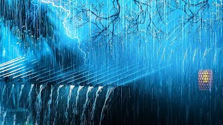 Fall into Sleep in 5 Minutes with Heavy Rain & Thunder Intense Sounds on Tin Roof in Forest at Night