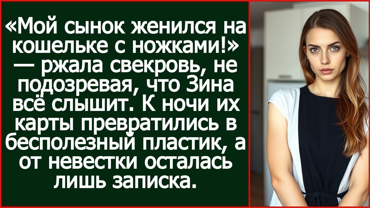 «Мой сынок женился на кошельке с ножками!» — ржала свекровь, не подозревая, что Зина всё слышит.