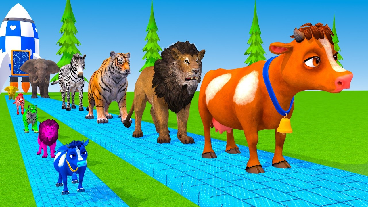 Long Slide Game With Cow Elephant Gorilla Hippopotamus Tiger 3d Animal Game Funny 3d Animals