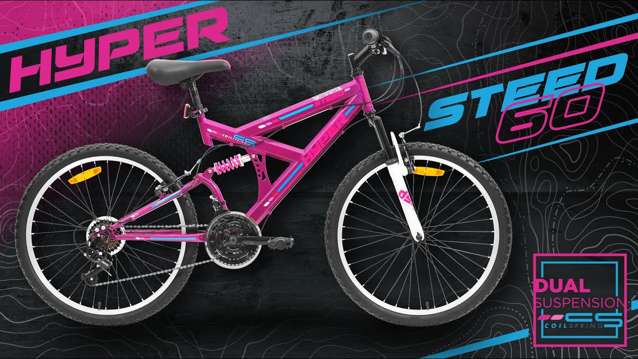 toenemen zien vergroting Hyper Steed 60cm Dual Suspension MTB Mountain Bike - Magenta/Pink/Blue -  YouTube