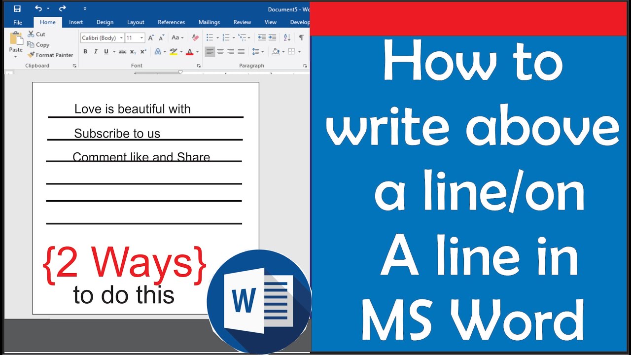 How to type on a line in Word - how to write above a line in MS