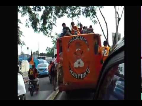 Persija fans travelling to Lebak Bulus stadium in Jakarta for a home soccer game against Persiba from Bandung