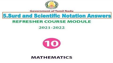10th Maths Refresher module answers unit 5 surds and scientific notations  Answers English medium