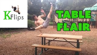 K Flips - Single Flair On Picnic Table - With Mga Gymnastics Mgagymnastics.com