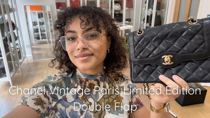 Chanel Black Quilted Lambskin Paris Limited Edition Double Flap Bag Chanel