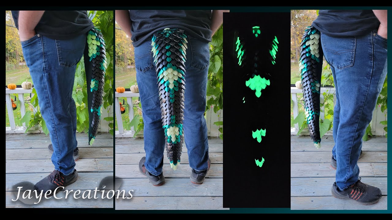 [For Sale!] Glowing and Teal Dragon Tail - Knitted Scalemail - JayeCreations