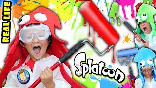 REAL LIFE SPLATOON CHALLENGE! 3 Minute Splat Roller Battle w  Paint Balloons FUNnel Vision Mess