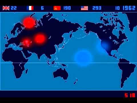 Анимированная карта ядерных взрывов (1945-1998)