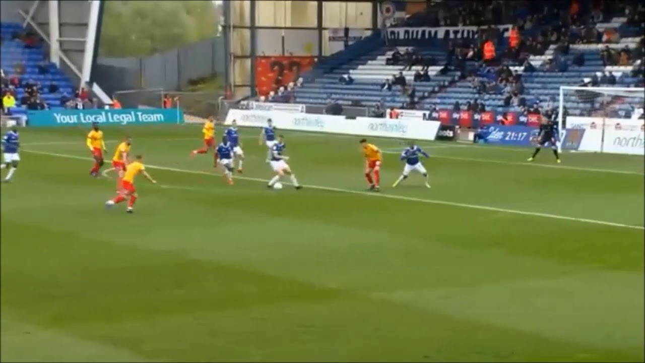 Sam Hoskins with a fantastic strike at Oldham Athletic