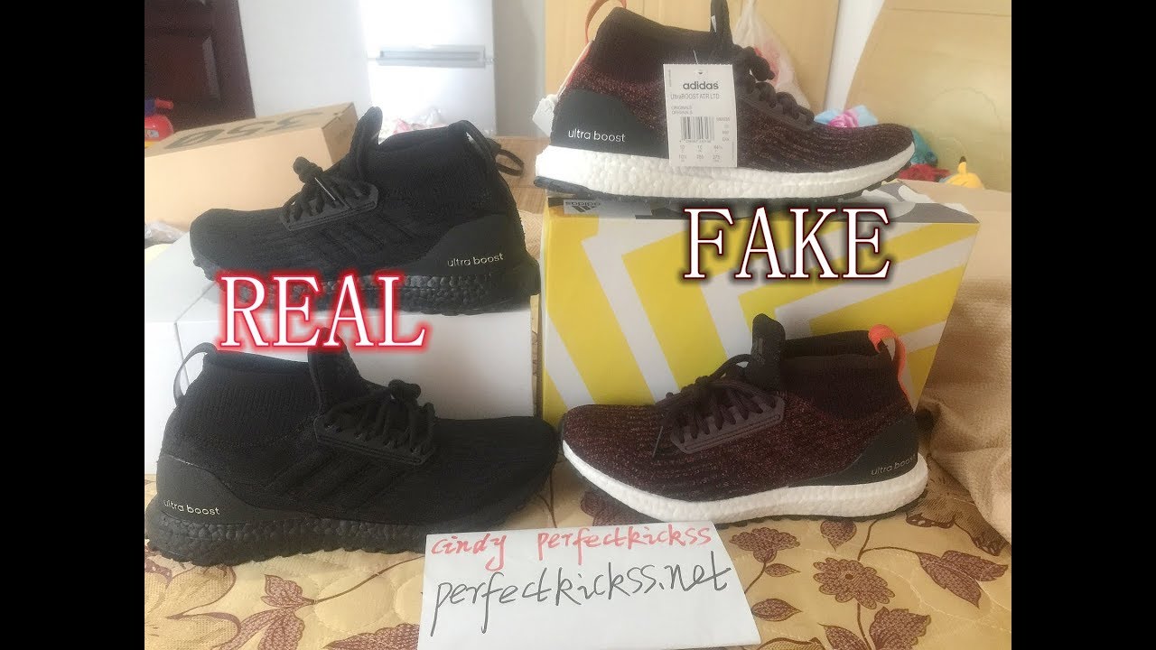 Real vs Fake Adidas Ultra Boost ATR Mid Black and Wine Comparison ...