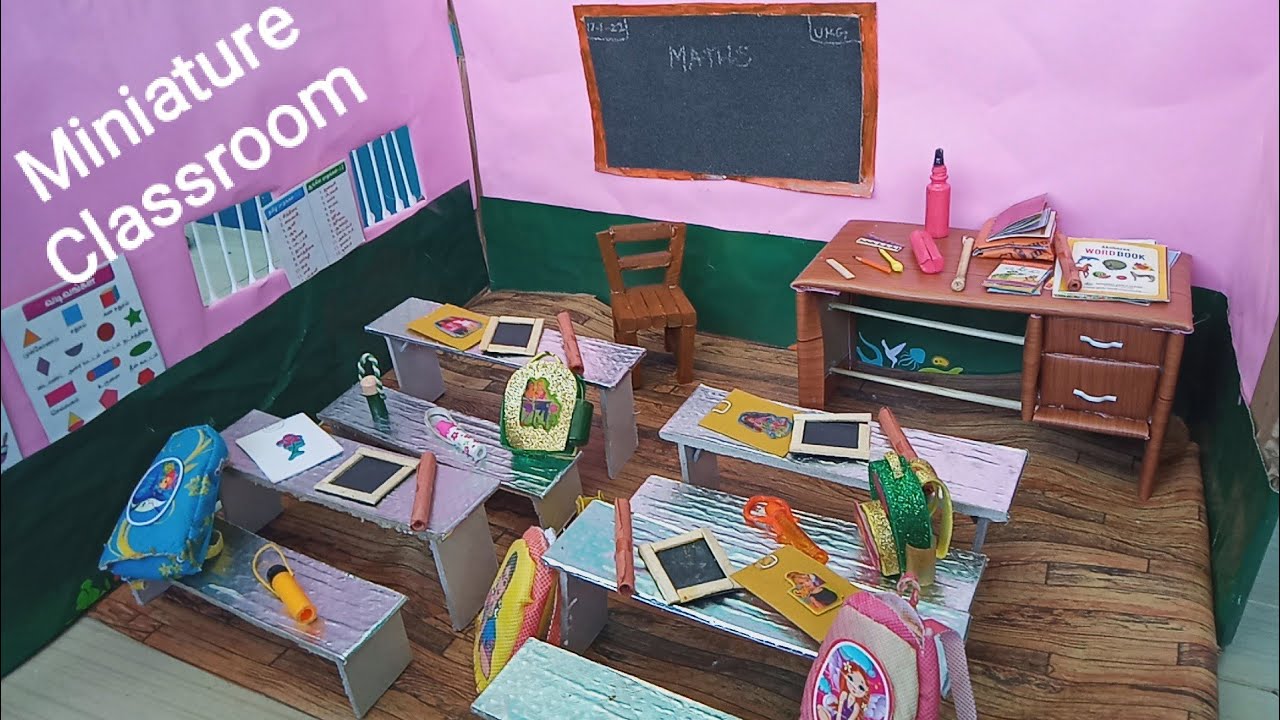 Homemade Miniature Classroom Making in Cardboard DIY Barbie Classroom with Supplies 
