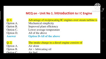 1. Multiple Choice Questions (MCQ) on Unit No 1- Introduction to I C Engine