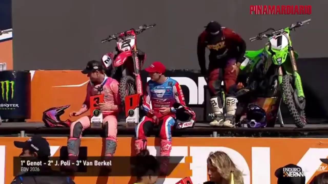 Ganadores motos Enduro 2026 Cyril Genot, segundo puesto Joaquin Poli, tercer puesto Lars Van Berkel