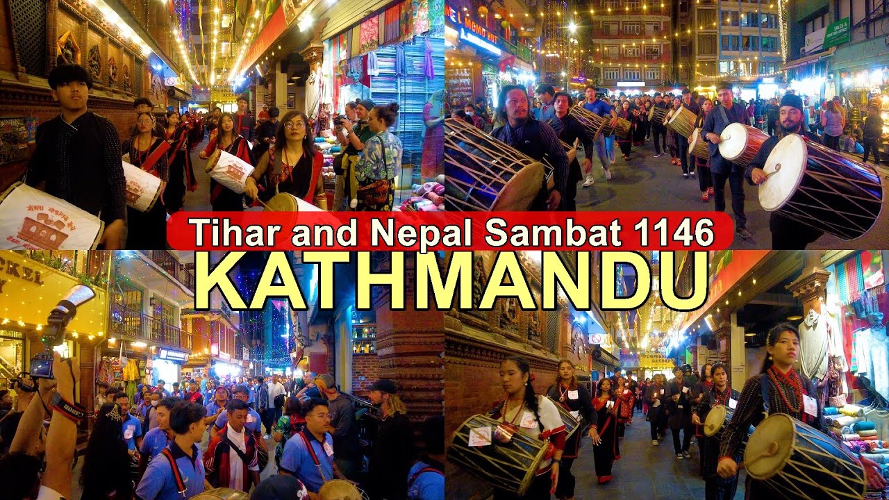🇳🇵Kathmandu Tihar and Nepal Sambat 1146 Festival Celebration Scenes From the Streets of Thamel 2025